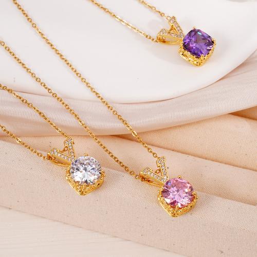 Cubic Zircon Micro Pave Brass Necklace, with 304 Stainless Steel Chain, gold color plated, fashion jewelry & micro pave cubic zirconia & for woman, more colors for choice, Sold By PC