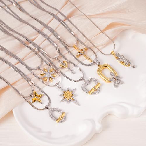 Cubic Zircon Micro Pave Brass Necklace, with 304 Stainless Steel Chain, plated, different styles for choice & micro pave cubic zirconia & for woman & two tone, Sold By PC