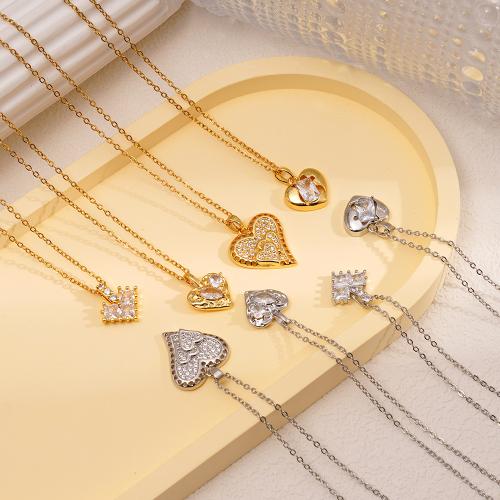 Cubic Zircon Micro Pave Brass Necklace, with 304 Stainless Steel Chain, plated, different styles for choice & micro pave cubic zirconia & for woman, more colors for choice, Sold By PC