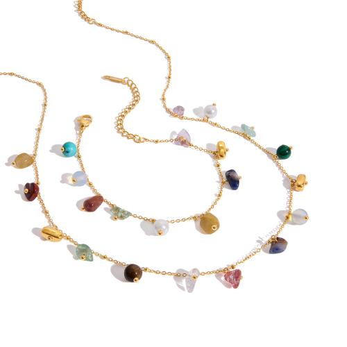 Natural Gemstone Jewelry Sets, 304 Stainless Steel, with Natural Stone & Plastic Pearl, gold color plated, fashion jewelry & different styles for choice & for woman, Sold By PC