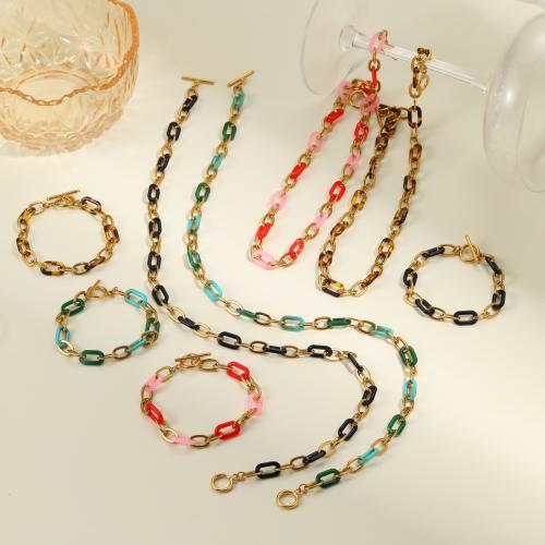 Fashion Stainless Steel Jewelry Sets, 304 Stainless Steel, with Resin, 18K gold plated, fashion jewelry & different styles for choice & for woman, more colors for choice, Sold By PC