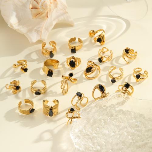 Cubic Zirconia Stainless Steel Finger Ring, 304 Stainless Steel, with Cubic Zirconia, plated, different styles for choice & for woman & hollow, golden, Sold By PC