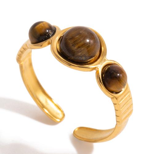 Natural Gemstone Finger Ring, 304 Stainless Steel, with Tiger Eye, 18K gold plated, fashion jewelry & different styles for choice & for woman, Sold By PC