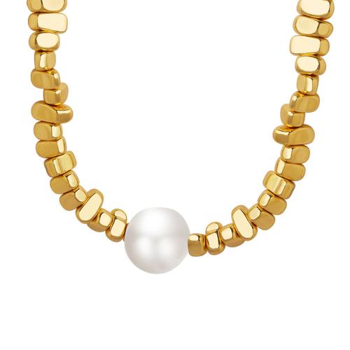 Plastic Pearl Necklace, Ores, with Plastic Pearl, with 5cm extender chain, gold color plated, fashion jewelry & for woman, Length:Approx 40 cm, Sold By PC