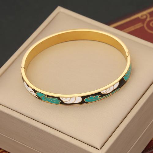 Stainless Steel Bangle, 304 Stainless Steel, different designs for choice & for woman & enamel, golden, 60x50mm, Sold By PC