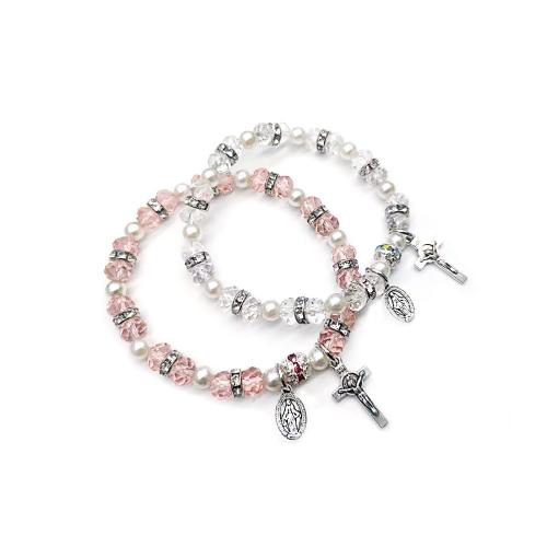 Crystal Bracelets, Tibetan Style, with Crystal & Plastic Pearl, Cross, silver color plated, fashion jewelry, more colors for choice, 8mm, Length:21 cm, Sold By PC