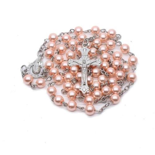 Rosary Necklace, Tibetan Style, with Plastic Pearl, Cross, fashion jewelry, more colors for choice, 6mm, Length:40 cm, Sold By PC
