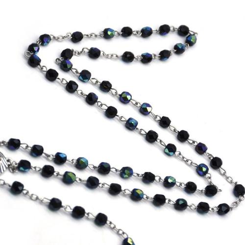 Rosary Necklace, Tibetan Style, with Crystal, Cross, plated, fashion jewelry & enamel, more colors for choice, 6mm, Length:51.5 cm, Sold By PC
