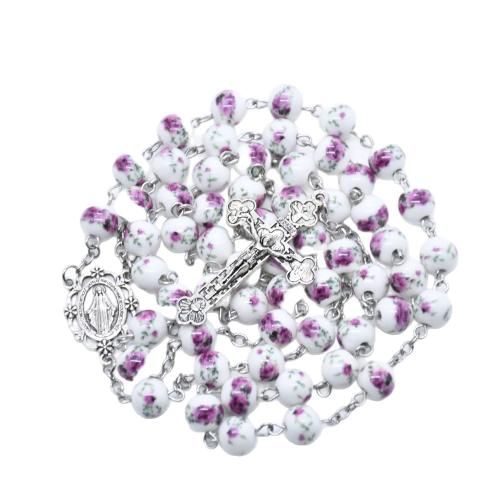 Rosary Necklace, Tibetan Style, with Porcelain, Cross, printing, fashion jewelry, more colors for choice, 8mm, Length:41 cm, Sold By PC