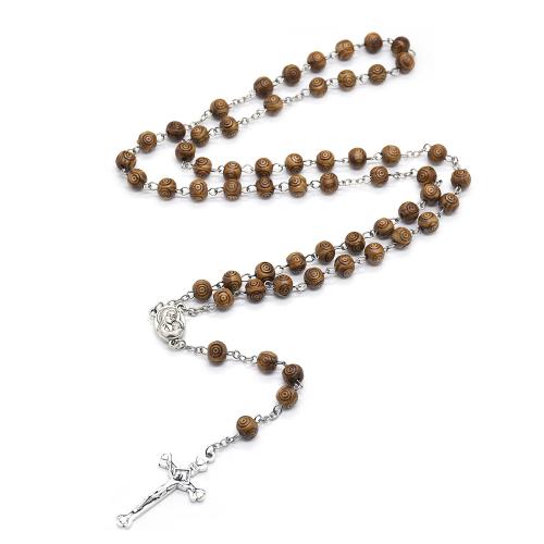 Rosary Necklace, Tibetan Style, with Pine, Cross, plated, fashion jewelry, mixed colors, 8mm, Length:53 cm, Sold By PC