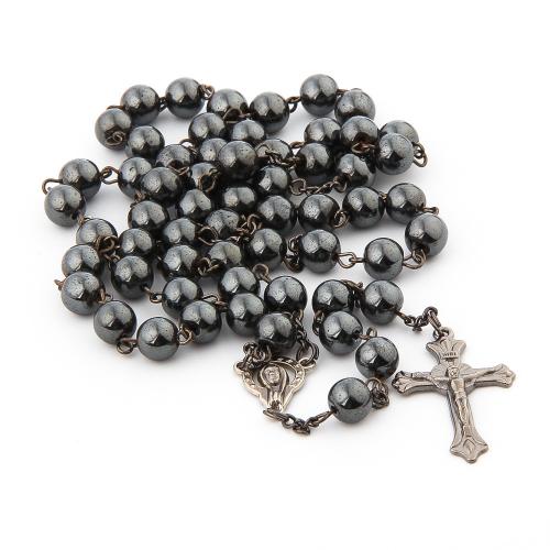 Rosary Necklace, Tibetan Style, with Non Magnetic Hematite, Cross, plated, fashion jewelry, mixed colors, 8mm, Length:50 cm, Sold By PC