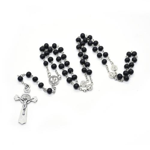 Rosary Necklace, Tibetan Style, with Wood, Cross, plated, fashion jewelry, mixed colors, 8mm, Length:53 cm, Sold By PC