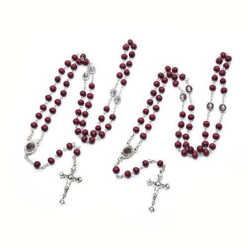 Rosary Necklace, Tibetan Style, with Wood, Cross, plated, fashion jewelry, mixed colors, 6mm, Length:71 cm, Sold By PC