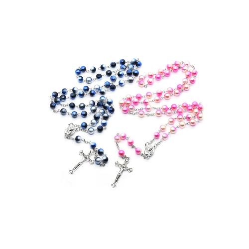 Rosary Necklace, Tibetan Style, with Plastic, Cross, plated, fashion jewelry, more colors for choice, 8mm, Length:80 cm, Sold By PC