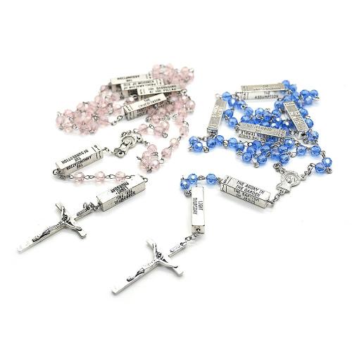 Rosary Necklace, Tibetan Style, with Crystal, Cross, plated, fashion jewelry, more colors for choice, 6mm, Length:49 cm, Sold By PC