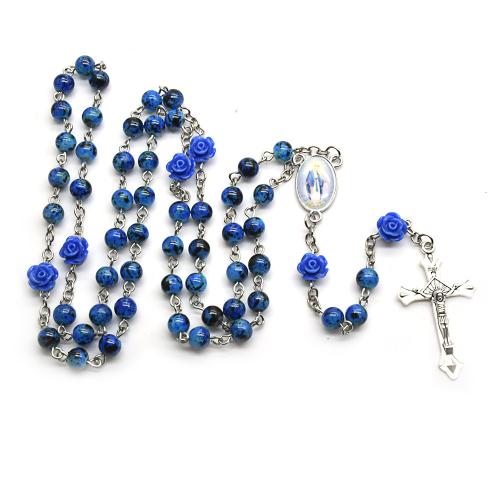 Rosary Necklace, Tibetan Style, with Glass, Cross, plated, fashion jewelry, mixed colors, 6mm, Length:51 cm, Sold By PC
