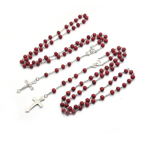 Rosary Necklace, Tibetan Style, with Wood, Cross, plated, fashion jewelry, mixed colors, 6x7mm, Length:48 cm, Sold By PC