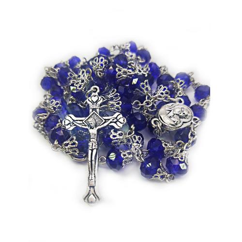 Rosary Necklace, Tibetan Style, with Crystal, Cross, plated, fashion jewelry, more colors for choice, 6x8mm, Length:86 cm, Sold By PC