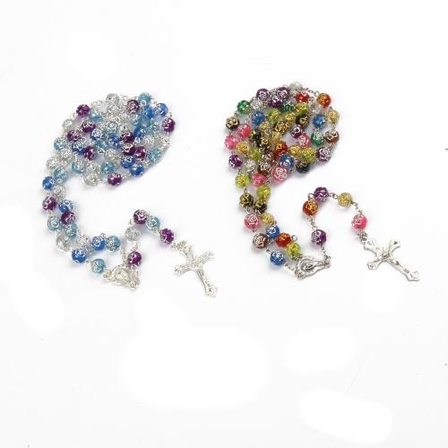 Rosary Necklace, Tibetan Style, with Resin, Cross, plated, fashion jewelry, more colors for choice, 8mm, Length:80 cm, Sold By PC