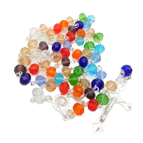 Rosary Necklace, Tibetan Style, with Crystal, Cross, plated, fashion jewelry, more colors for choice, 6x8mm, Length:72 cm, Sold By PC