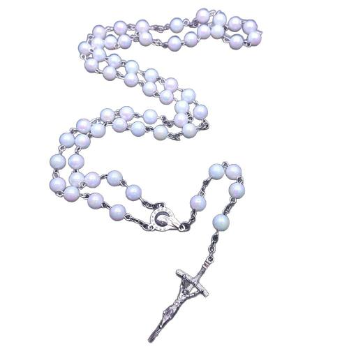 Rosary Necklace, Tibetan Style, with Plastic Pearl, Cross, fashion jewelry, mixed colors, 8mm, Length:84 cm, Sold By PC