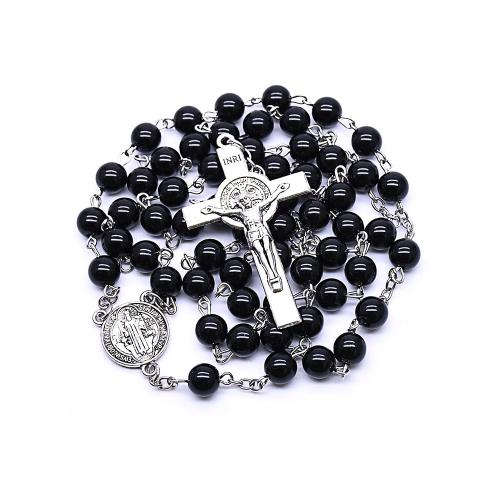 Rosary Necklace, Tibetan Style, with Acrylic, Cross, fashion jewelry, mixed colors, 8mm, Length:58 cm, Sold By PC