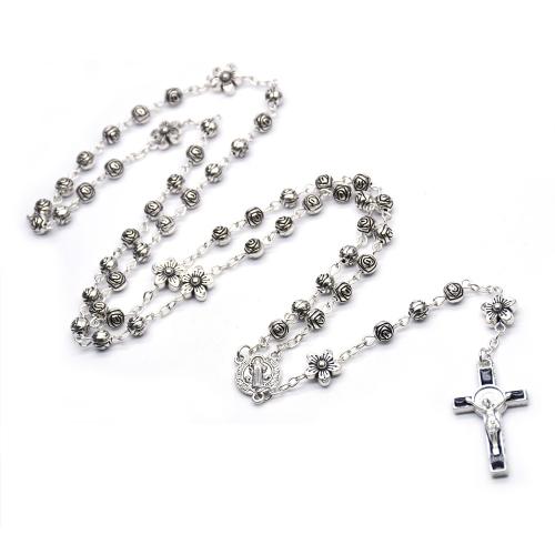 Rosary Necklace, Tibetan Style, Cross, fashion jewelry, mixed colors, 6mm, Length:52 cm, Sold By PC