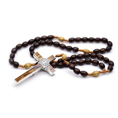 Rosary Necklace, Tibetan Style, with Wood, Cross, plated, fashion jewelry, mixed colors, 8x10mm, Length:47 cm, Sold By PC