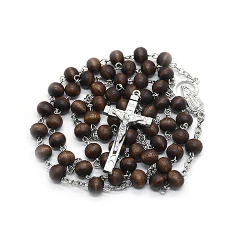 Rosary Necklace, Tibetan Style, with Wood, Cross, plated, fashion jewelry, mixed colors, 8mm, Length:52 cm, Sold By PC