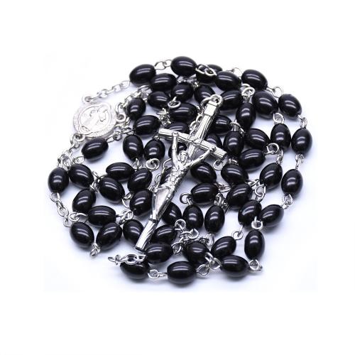 Rosary Necklace, Tibetan Style, with Glass, Cross, plated, fashion jewelry, mixed colors, 8mm, Length:58.5 cm, Sold By PC