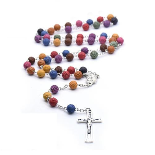 Rosary Necklace, Tibetan Style, with Plastic, Cross, plated, fashion jewelry, mixed colors, 8mm, Length:55 cm, Sold By PC