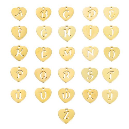 Stainless Steel Letter Pendants, 304 Stainless Steel, Heart, plated, DIY & different size for choice & hollow, more colors for choice, 12x12mm, 10PCs/Bag, Sold By Bag