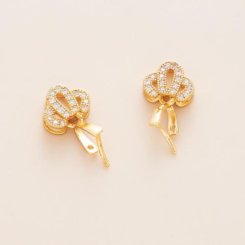 Brass Pinch Bail, Crown, 18K gold plated, DIY & micro pave cubic zirconia, Sold By PC