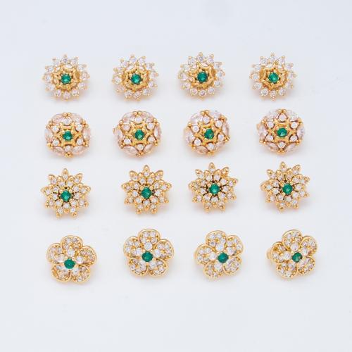 Brass Button Findings, Flower, gold color plated, DIY & different styles for choice & with rhinestone, 9mm, 5PCs/Bag, Sold By Bag