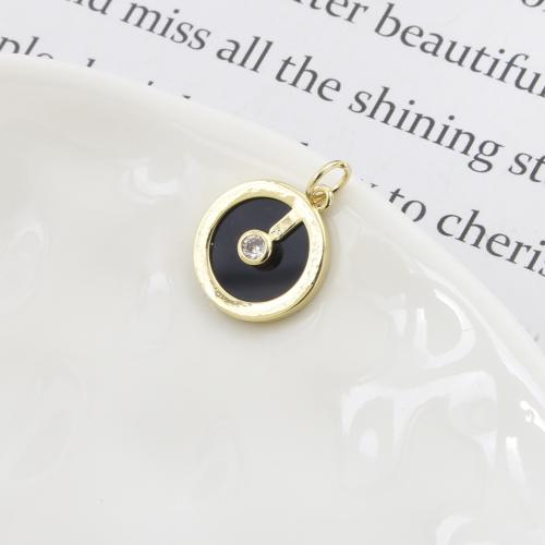 Brass Jewelry Pendants, Round, plated, DIY & micro pave cubic zirconia & enamel, more colors for choice, nickel, lead & cadmium free, 16x14x3.20mm, Sold By PC