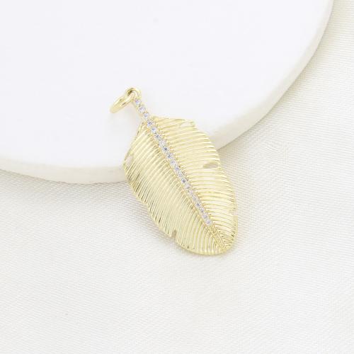 Cubic Zirconia Micro Pave Brass Pendant, Leaf, plated, DIY & micro pave cubic zirconia, golden, nickel, lead & cadmium free, 30.70x15x2.20mm, Sold By PC