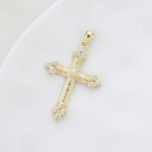 Cubic Zirconia Micro Pave Brass Pendant, Cross, plated, DIY & micro pave cubic zirconia, golden, nickel, lead & cadmium free, 28.70x20.30x2.50mm, Sold By PC