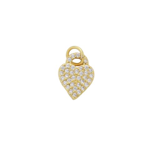 Cubic Zirconia Micro Pave Brass Pendant, Heart, plated, DIY & micro pave cubic zirconia, golden, nickel, lead & cadmium free, 11.60x8.80x1.90mm, Sold By PC