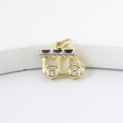 Cubic Zirconia Micro Pave Brass Pendant, Bus, plated, DIY & micro pave cubic zirconia & enamel, more colors for choice, nickel, lead & cadmium free, 12x14x2.50mm, Sold By PC