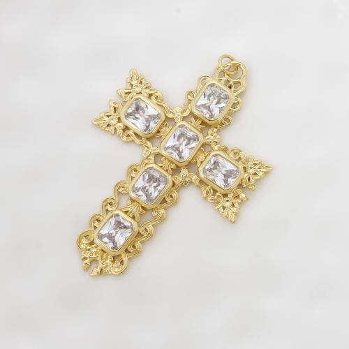 Cubic Zirconia Micro Pave Brass Pendant, Cross, plated, DIY & micro pave cubic zirconia, gold, nickel, lead & cadmium free, 70.20x47x4.60mm, Sold By PC
