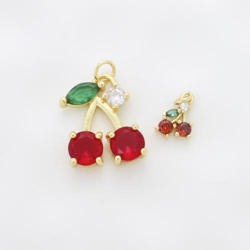 Cubic Zirconia Brass Pendants, Cherry, plated, DIY & micro pave cubic zirconia, more colors for choice, nickel, lead & cadmium free, 19.80x15.70x5.50mm, Sold By PC