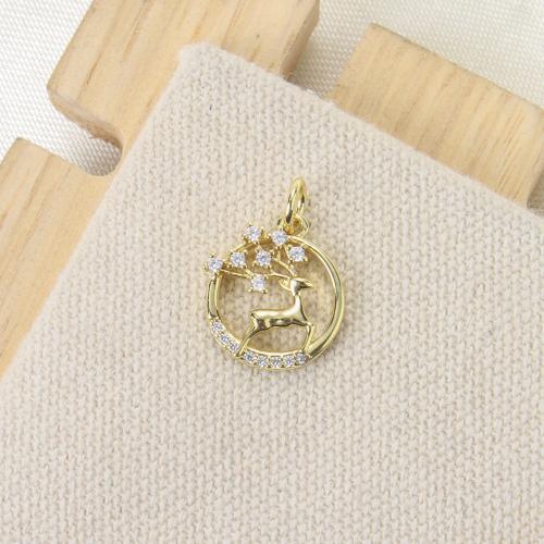 Cubic Zirconia Micro Pave Brass Pendant, Deer, plated, DIY & micro pave cubic zirconia, gold, nickel, lead & cadmium free, 14x12x2.80mm, Sold By PC