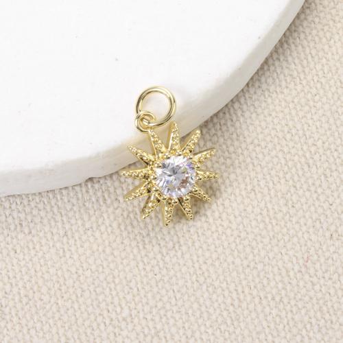 Cubic Zirconia Micro Pave Brass Pendant, Sun, plated, DIY & micro pave cubic zirconia, gold, nickel, lead & cadmium free, 14.40x12.50x3.70mm, Sold By PC