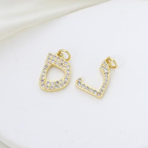 Cubic Zirconia Micro Pave Brass Pendant, Alphabet Letter, plated, DIY & micro pave cubic zirconia, gold, nickel, lead & cadmium free, 16.30x10.80x2.30mm, Sold By PC