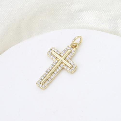 Cubic Zirconia Micro Pave Brass Pendant, Cross, plated, DIY & micro pave cubic zirconia, gold, nickel, lead & cadmium free, 29x11.90x2.10mm, Sold By PC