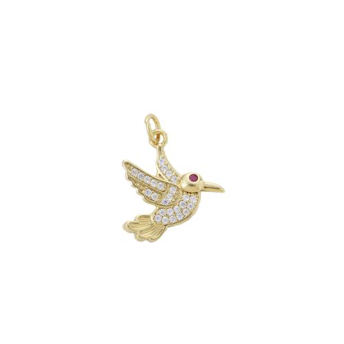 Cubic Zirconia Micro Pave Brass Pendant, Bird, plated, DIY & micro pave cubic zirconia, gold, nickel, lead & cadmium free, 18.30x17.10x2.50mm, Sold By PC