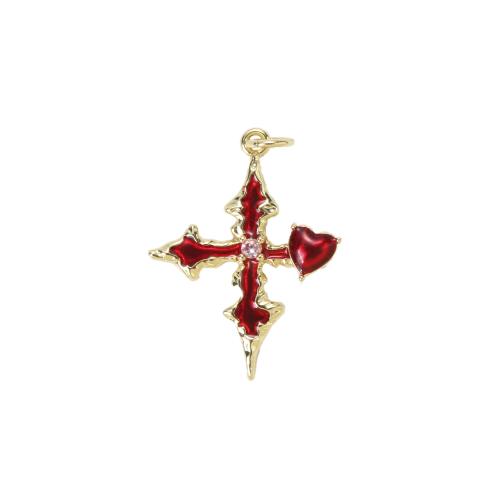 Cubic Zirconia Micro Pave Brass Pendant, Cross, plated, DIY & micro pave cubic zirconia & enamel, more colors for choice, nickel, lead & cadmium free, 25.40x19.70x3mm, Sold By PC