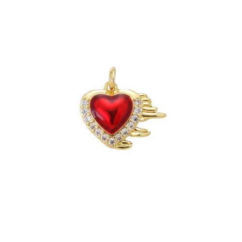 Cubic Zirconia Micro Pave Brass Pendant, Heart, plated, DIY & micro pave cubic zirconia & enamel, more colors for choice, nickel, lead & cadmium free, 13x17x3.30mm, Sold By PC