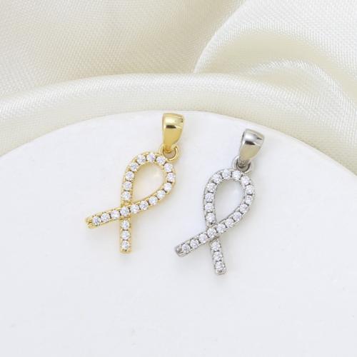 Cubic Zirconia Micro Pave Brass Pendant, plated, DIY & with awareness ribbon pattern & micro pave cubic zirconia, more colors for choice, nickel, lead & cadmium free, 16.20x7.60x3mm, Sold By PC