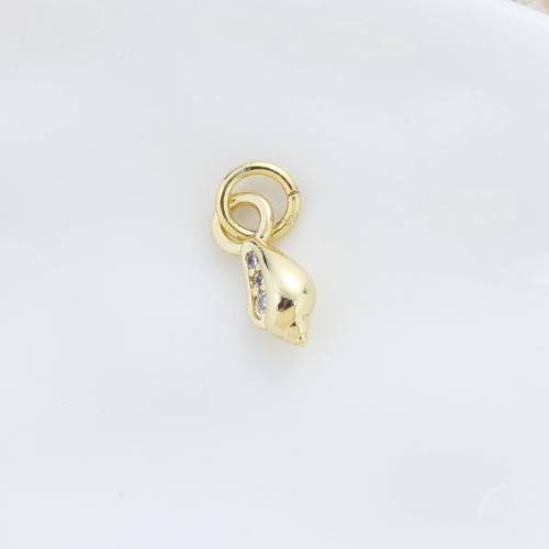 Cubic Zirconia Micro Pave Brass Pendant, Conch, plated, DIY & micro pave cubic zirconia, golden, nickel, lead & cadmium free, 10.70x4.40x3.40mm, Sold By PC